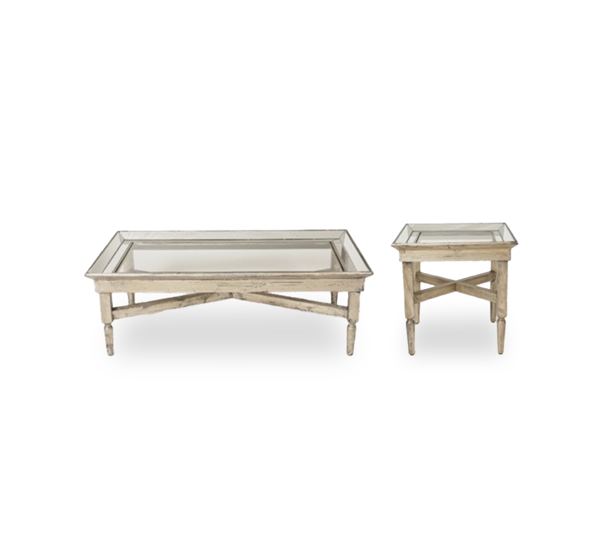 Tufted French Linen  Mercury Glass Coffee Table